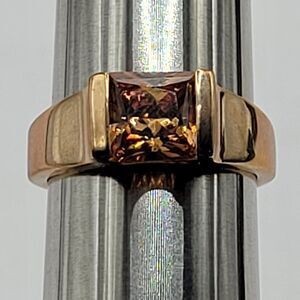 14k Gold Plated Ring Square Orange Brownish Stone Sz 8.75/9 Made in Thailand